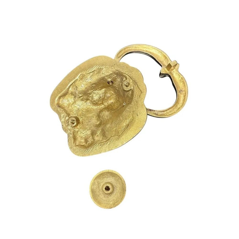 Vintage‎ Solid Polished Brass Lion Head Door Knocker Complete w/ Striker & Bolts